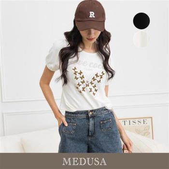 現貨【MEDUSA 曼度莎】love coco 蝴蝶水鑽針織T恤 - 2色（M-XL）｜女休閒上衣 短袖上衣