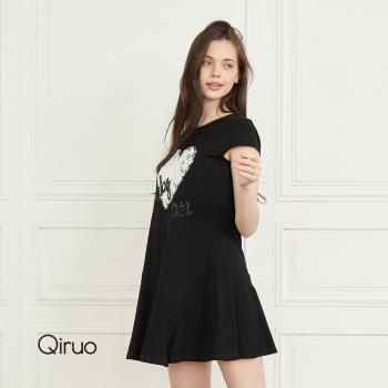 【Qiruo 奇若】春夏專櫃精黑色俏皮洋裝2301F 愛心印花短版