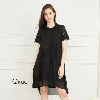 【Qiruo 奇若】春夏專櫃黑色洞洞造型洋裝2240F 前短後長時尚款