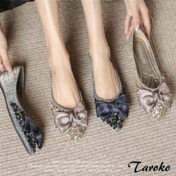 Taroko 法式水鑽蝴蝶結尖頭低跟休閒鞋(2色可選)