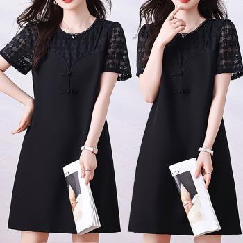 麗質達人 - 1353黑色復古風假二件洋裝LY