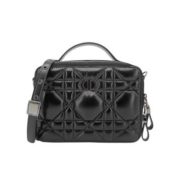 二手品 Dior Caro 藤格紋牛皮手提斜背包(黑)