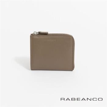 【RABEANCO】質感牛皮L型卡片零錢包(灰卡其)