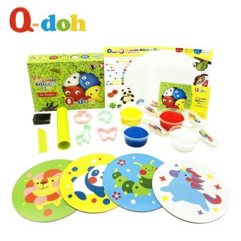 【Q-doh】超柔軟有機矽膠黏土4色工具組 (兒童歡樂柔軟黏土)