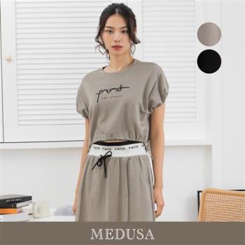 現貨【MEDUSA 曼度莎】ICare 泡泡袖抽繩運動風短版上衣 - 2色（F）｜女T恤 女短袖上衣 運動風