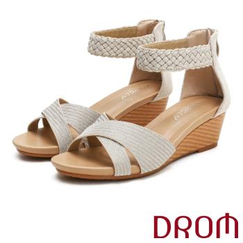 DROM 交叉編織坡跟涼鞋 歐美時尚交叉編織繞踝造型坡跟涼鞋 女鞋 金