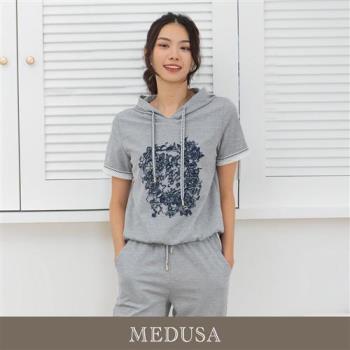 現貨【MEDUSA 曼度莎】刺繡裝飾紋理灰色帽T（M-2L）｜女休閒上衣 女短袖T恤