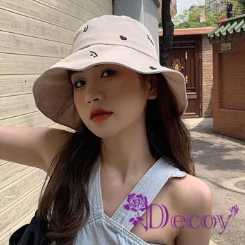 【Decoy】可愛笑臉*韓風ins防曬遮陽漁夫帽/米色