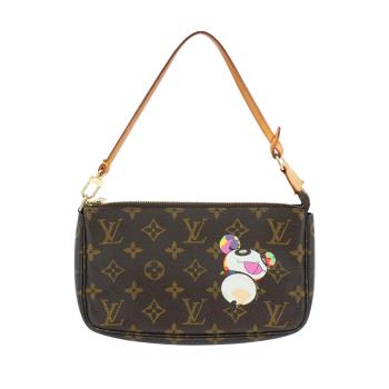 二手品 Louis Vuitton 村上隆聯名 帆布熊貓圖案肩背包(M50718-咖)