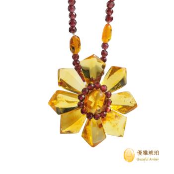 優雅琥珀  來自波蘭 金燦花朵 金珀項鍊
