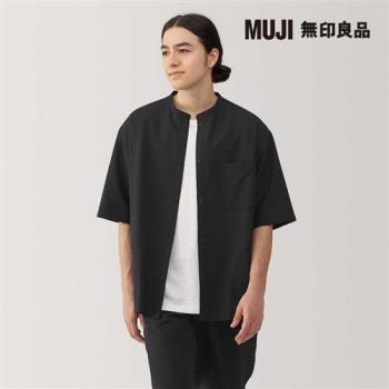 男透氣立領五分袖襯衫 黑色【MUJI 無印良品】