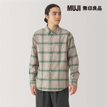 男雙面起毛法蘭絨長袖襯衫 米色格紋【MUJI 無印良品】