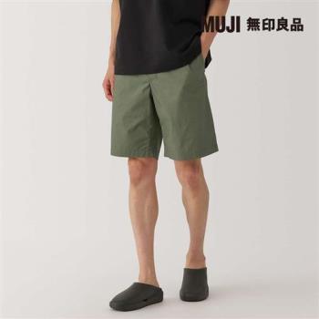 男水洗平織布舒適短褲 卡其綠【MUJI 無印良品】