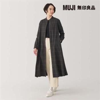 女雙面起毛法蘭絨立領長袖洋裝 煙燻棕格紋【MUJI 無印良品】