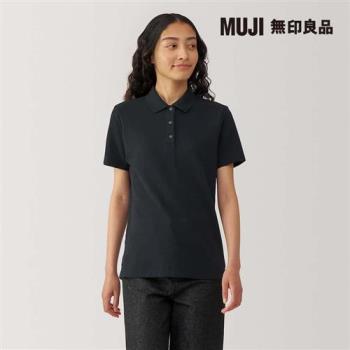 女水洗鹿子織短袖POLO衫 黑色【MUJI 無印良品】