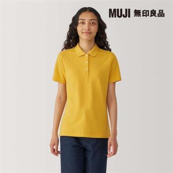 女水洗鹿子織短袖POLO衫 黃色【MUJI 無印良品】