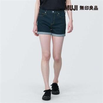 女棉混超彈性丹寧短褲 暗藍【MUJI 無印良品】