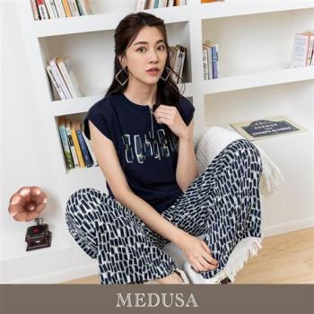 現貨【MEDUSA 曼度莎】銀色拉鍊休閒藍色闊肩Tee（M-XL）｜女無袖上衣 女短袖T恤