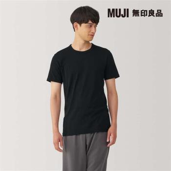 男棉保暖圓領短袖T恤 黑色【MUJI 無印良品】