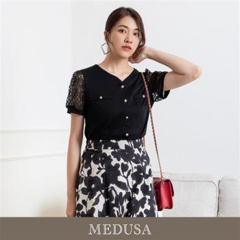 現貨【MEDUSA 曼度莎】蕾絲袖拼接素雅嫘縈上衣（M-XL）｜涼感嫘縈 女短袖上衣