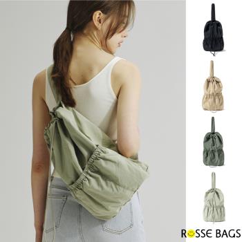 【Rosse Bags】日系簡約休閒外出繩抽式斜肩 單肩包(現+預 黑色／卡其色／淺綠色／深綠色)