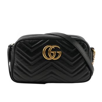 二手商品7成新_GUCCI 小牛皮GG Marmont肩背/斜背包(黑色)