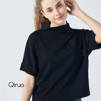 【Qiruo 奇若】秋冬專櫃黑色短袖上衣3068A 立領素雅設計