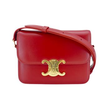 Celine 展示品 Triomphe 亮澤牛皮凱旋門斜背包(紅)