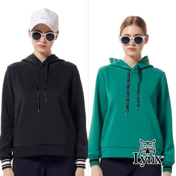 【Lynx Golf】首爾高桿風格！女款吸排素面拉鍊口袋羅紋配條剪裁帽T長袖圓領POLO衫/高爾夫球衫(二色)