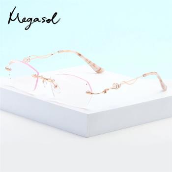 MEGASOL 鑽石切邊老花眼鏡(抗藍光橢圓框眼鏡-3015)