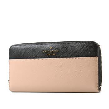 KATE SPADE Madison 防刮十字紋拚色拉鍊長夾-奶茶色/黑