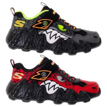 Skechers 中大童鞋 燈鞋 SKECH-O-SAURUS 黑灰橘/紅黑【運動世界】400119LBKLM/400119LRDBK