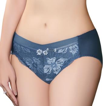 【Swear 思薇爾】花菱魅影系列M-XXL蕾絲刺繡中腰三角女內褲(星塵藍)