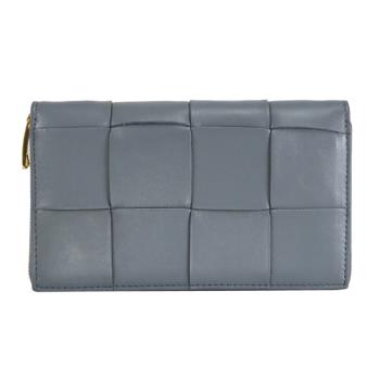 BOTTEGA VENETA 651368 經典大編織牛皮ㄇ字拉鍊長夾.灰