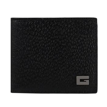 GUCCI 739358 質感G LOGO皮革對開8卡短夾.黑/灰