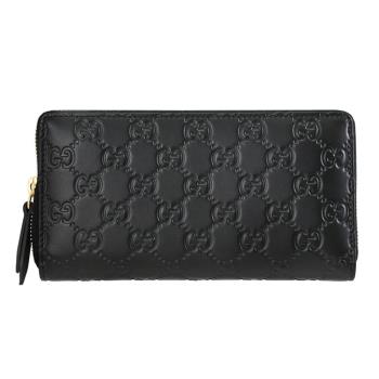GUCCI 779786 滿版LOGO壓紋皮革ㄇ字拉鍊長夾.黑