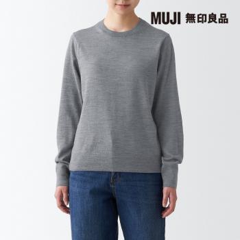 女羊毛可水洗高密織圓領針織衫 灰色【MUJI 無印良品】