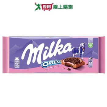 MILKA-OREO 草莓口味三明治餅乾牛奶巧克力92G【愛買】