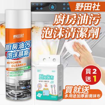 【KNF 康尼菲】(買就送)野田社廚房油污泡沫清潔劑500mlx2(加贈 多用途加厚廚房抹布120抽x1包)