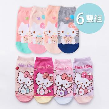 【ONEDER】Sanrio 凱蒂貓直版襪 短襪 15-22/22-26cm-6雙組(KT-A652.KT-A653)