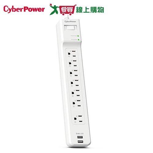 CyberPower 防突波7插座2USB充電延長線 P0718UB0-TW【愛買】