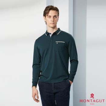 【MONTAGUT夢特嬌】經典LOGO素色長袖POLO衫(W3208-58深綠)