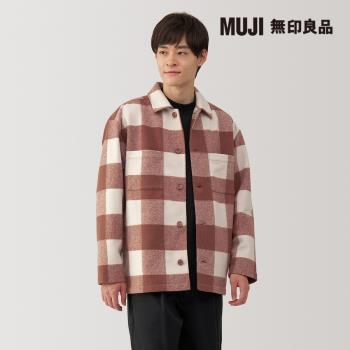 男起毛彈性襯衫式外套 棕格紋【MUJI 無印良品】