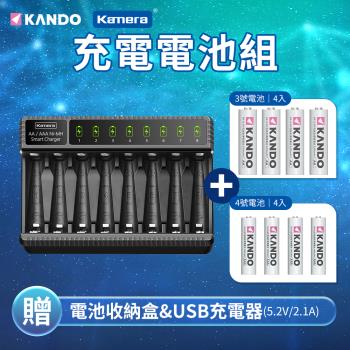 Kamera E8 低自放 鎳氫充電電池組 (3號4顆+4號4顆+USB充電器) 8槽充電器 燈號顯示