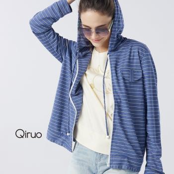 【Qiruo 奇若】秋冬專櫃藍白線條色薄長袖3001E 連帽外套