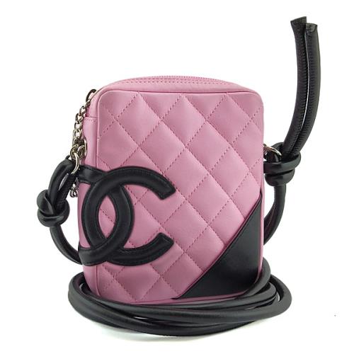 九五成新半價出清-CHANEL 粉紅色菱格紋羊皮大雙C康朋斜背飛行包小廢包