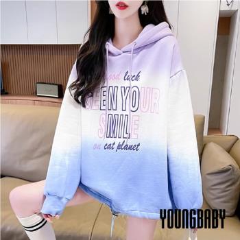 【YOUNGBABY中大碼】撞色英文連帽漸層扎染織衣T 中大尺碼女裝