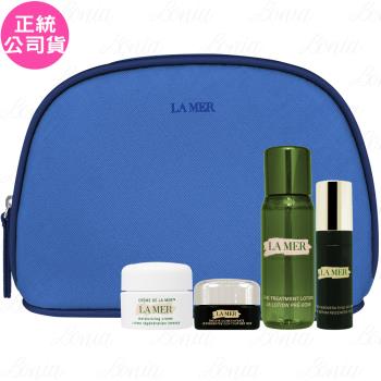 LA MER海洋拉娜 全能煥能5件組(乳霜7ml+超能修護精華露30ml+濃萃修復眼霜5ml+煥顏彈力無痕精萃5ml+化妝包)(公司貨)
