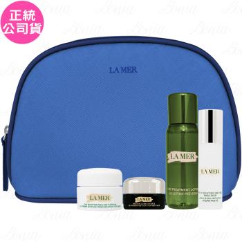 LA MER海洋拉娜 超能煥顏4件組(舒芙乳霜7ml+超能修護精華露30ml+濃萃修復眼霜5ml+高滲透自律修護乳5ml+化妝包)(公司貨)