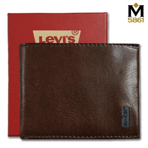 【Levis】Levis 男皮夾 短夾 直式LOGO 牛皮夾 經典盒裝／咖色